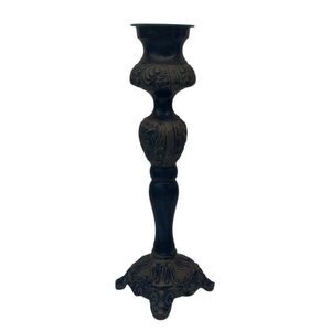 Vtg Made In India Pillar Candlestick Holder Green & Gray Footed Verdigris Trim